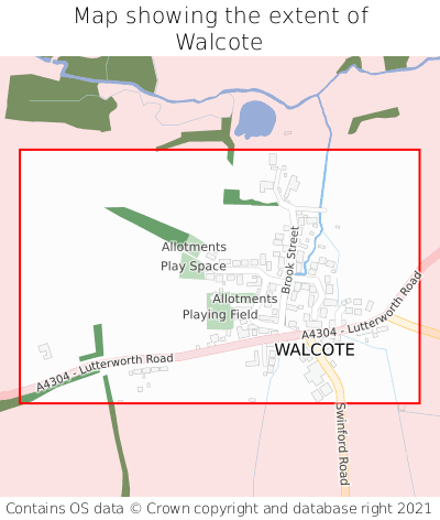 Map showing extent of Walcote as bounding box
