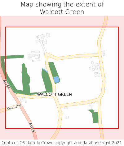 Map showing extent of Walcott Green as bounding box
