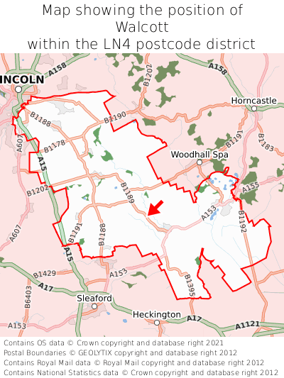 Map showing location of Walcott within LN4