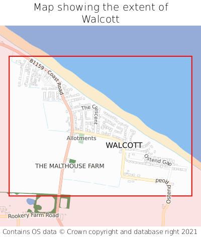 Map showing extent of Walcott as bounding box