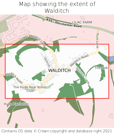 Map showing extent of Walditch as bounding box