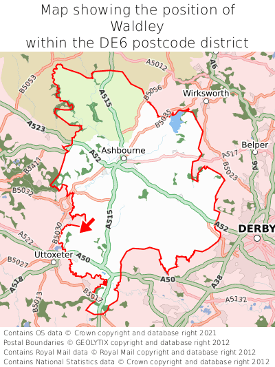 Map showing location of Waldley within DE6