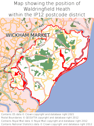 Map showing location of Waldringfield Heath within IP12