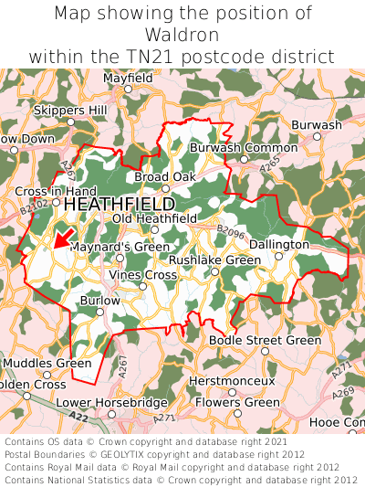 Map showing location of Waldron within TN21