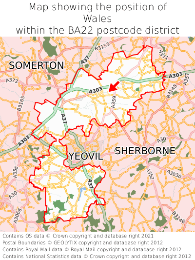 Map showing location of Wales within BA22