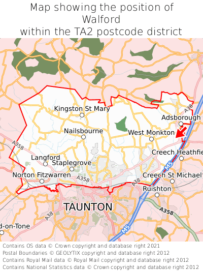 Map showing location of Walford within TA2