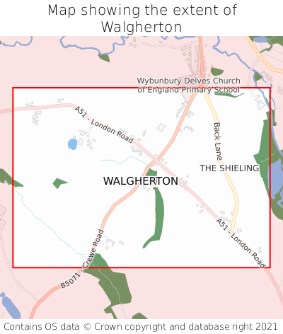 Map showing extent of Walgherton as bounding box