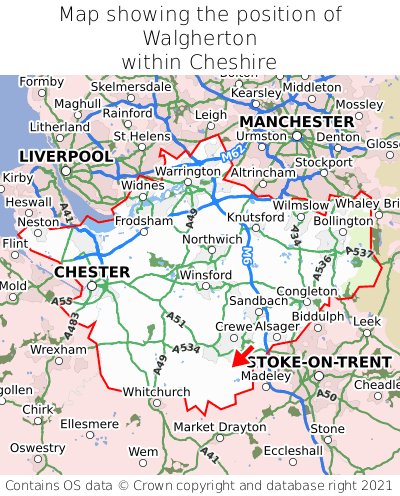 Map showing location of Walgherton within Cheshire