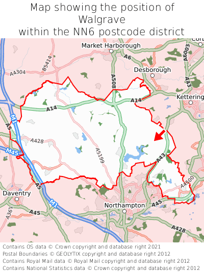 Map showing location of Walgrave within NN6