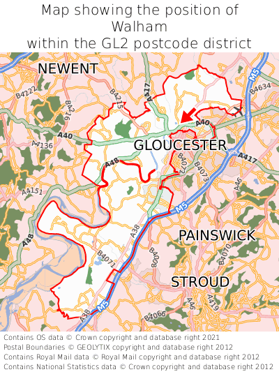 Map showing location of Walham within GL2
