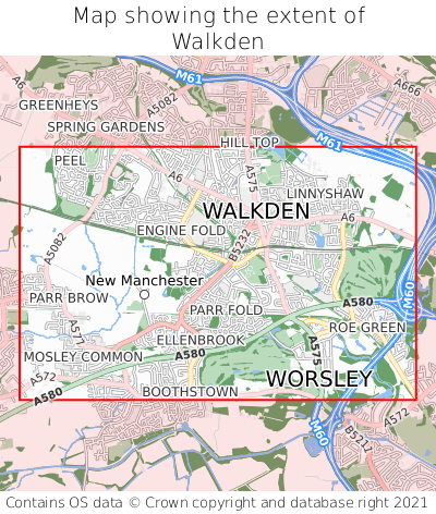 Map showing extent of Walkden as bounding box