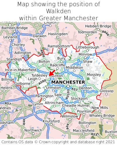 Map showing location of Walkden within Greater Manchester