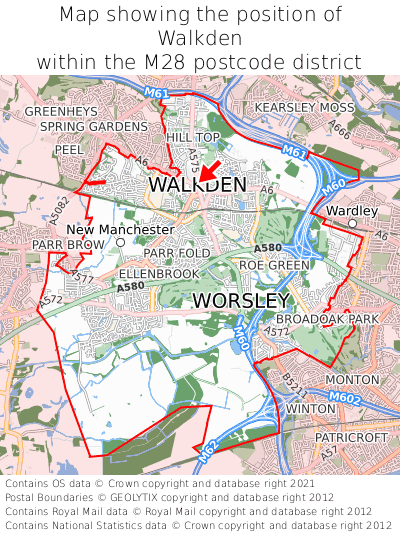 Map showing location of Walkden within M28