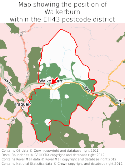 Map showing location of Walkerburn within EH43