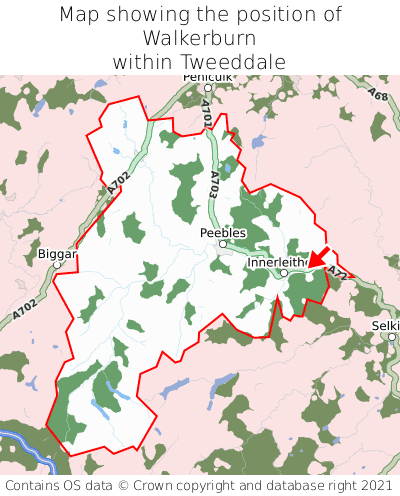 Map showing location of Walkerburn within Tweeddale