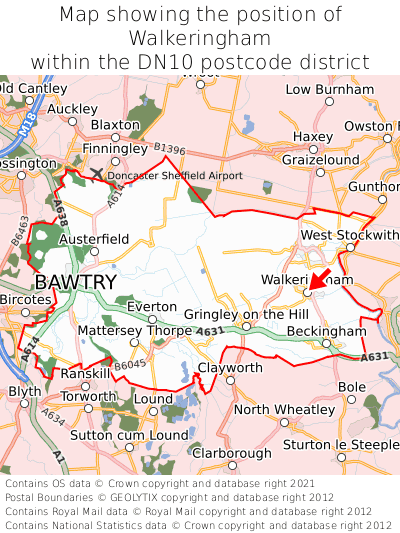 Map showing location of Walkeringham within DN10