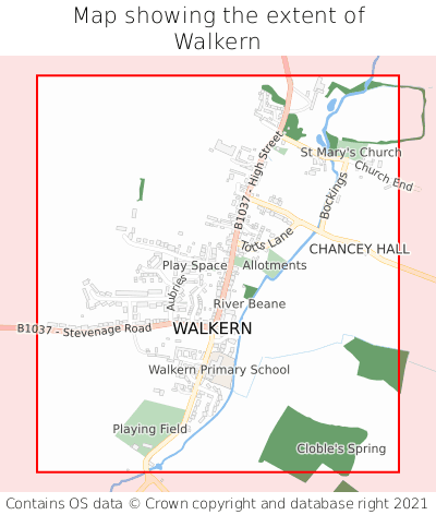 Map showing extent of Walkern as bounding box