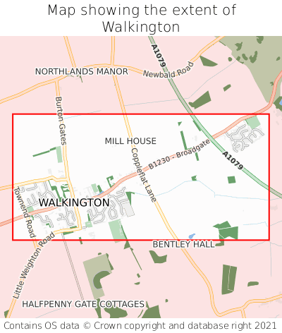 Map showing extent of Walkington as bounding box