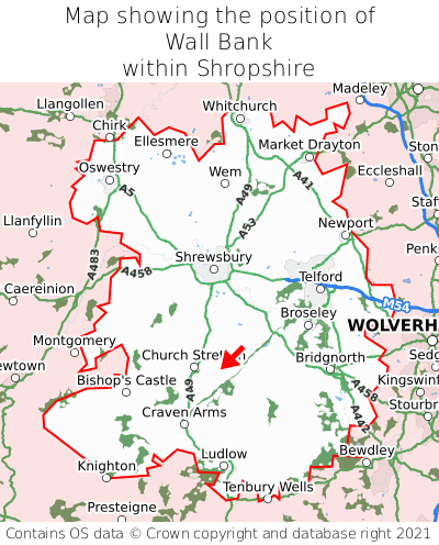 Map showing location of Wall Bank within Shropshire