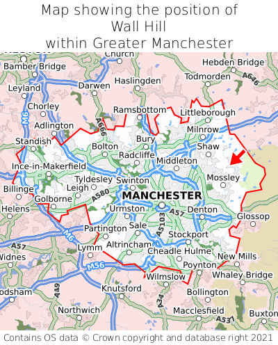 Map showing location of Wall Hill within Greater Manchester