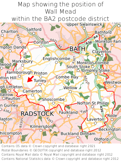 Map showing location of Wall Mead within BA2