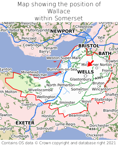 Map showing location of Wallace within Somerset