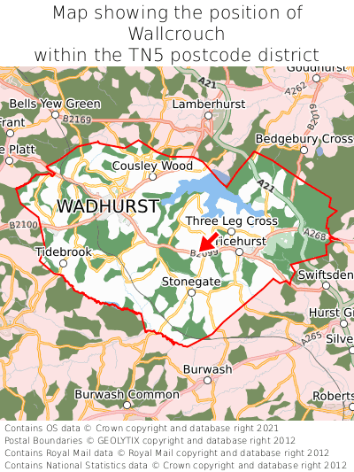 Map showing location of Wallcrouch within TN5