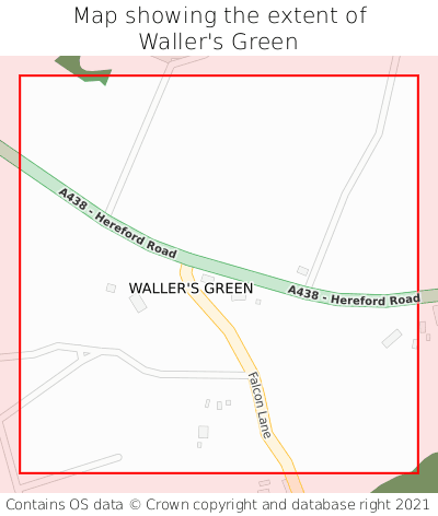 Map showing extent of Waller's Green as bounding box