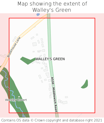 Map showing extent of Walley's Green as bounding box