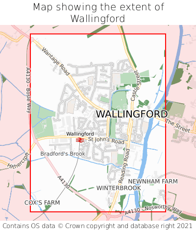 Map showing extent of Wallingford as bounding box