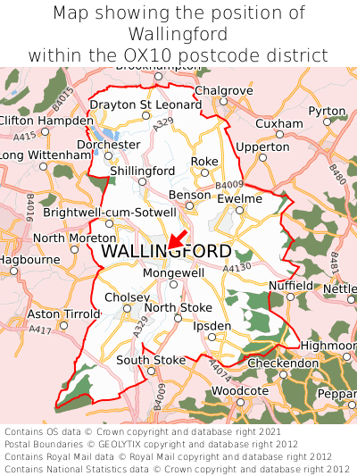 Map showing location of Wallingford within OX10