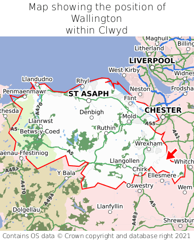 Map showing location of Wallington within Clwyd