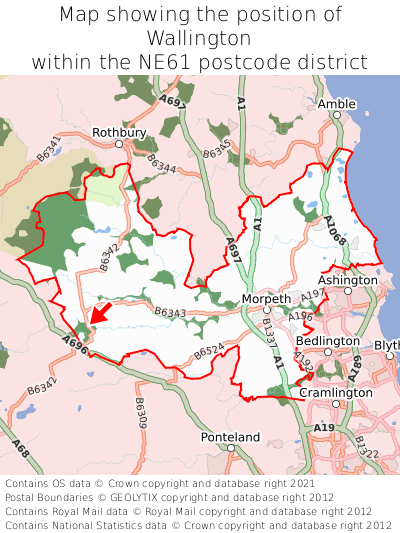 Map showing location of Wallington within NE61