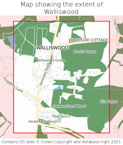 Map showing extent of Walliswood as bounding box