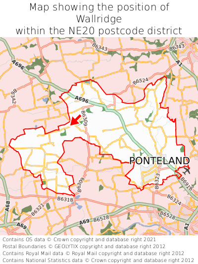 Map showing location of Wallridge within NE20