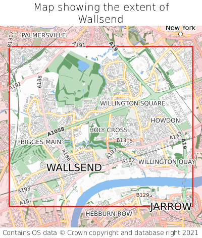 Map showing extent of Wallsend as bounding box