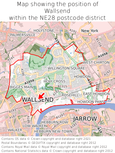 Map showing location of Wallsend within NE28