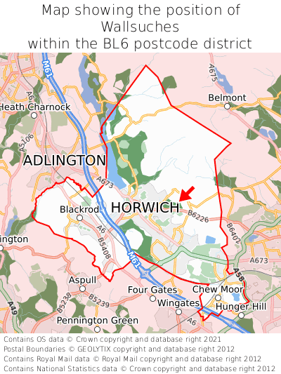 Map showing location of Wallsuches within BL6