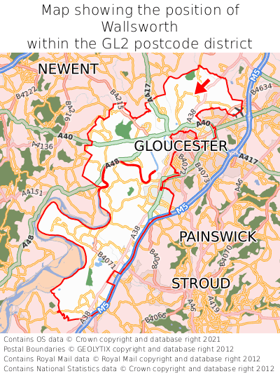 Map showing location of Wallsworth within GL2