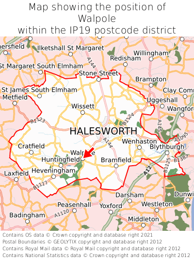 Map showing location of Walpole within IP19