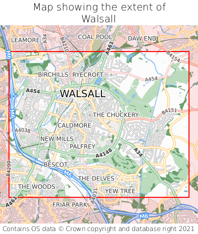 Map showing extent of Walsall as bounding box