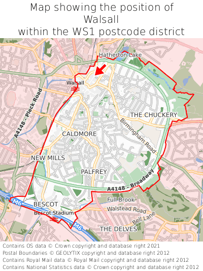 Map showing location of Walsall within WS1