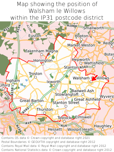 Map showing location of Walsham le Willows within IP31