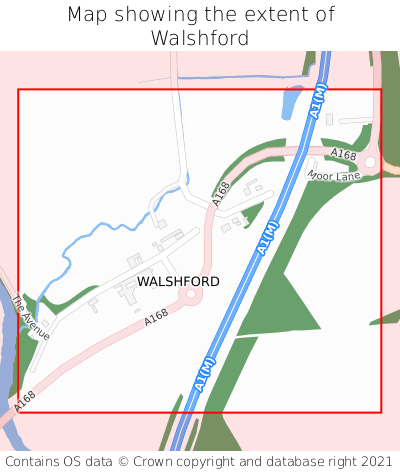 Map showing extent of Walshford as bounding box