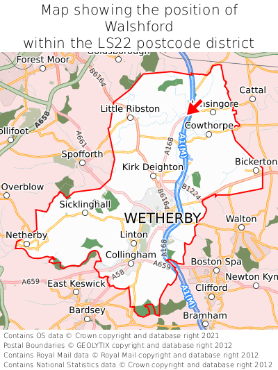 Map showing location of Walshford within LS22