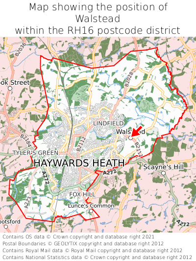 Map showing location of Walstead within RH16