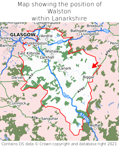 Map showing location of Walston within Lanarkshire