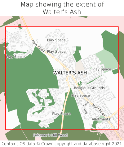 Map showing extent of Walter's Ash as bounding box
