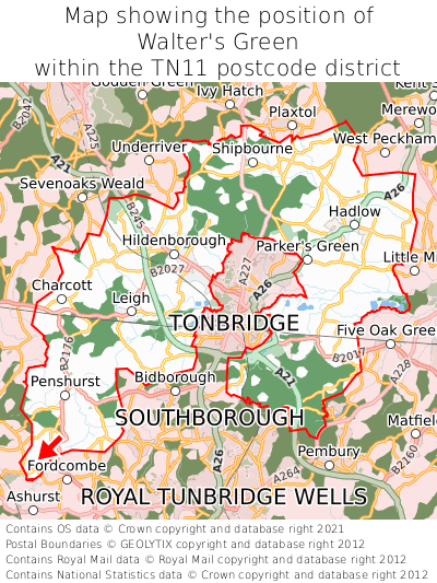 Map showing location of Walter's Green within TN11