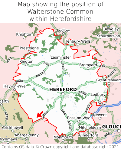 Map showing location of Walterstone Common within Herefordshire